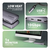 AXAGON HMC-6GM2, USB 10Gbps hub, USB-A, USB-C,  HDMI, M.2 slot, SD/MicroSD, PD 100W, kábel USB-C 20cm