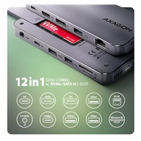 AXAGON HMC-12GM2, USB 10Gbps hub, 3x USB-A, USB-C,  HDMI, DP, RJ-45 GLAN, M.2, SD/mSD, audio, PD 100W, kábel USB-C 50cm
