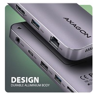 AXAGON HMC-12GM2, USB 10Gbps hub, 3x USB-A, USB-C,  HDMI, DP, RJ-45 GLAN, M.2, SD/mSD, audio, PD 100W, kábel USB-C 50cm