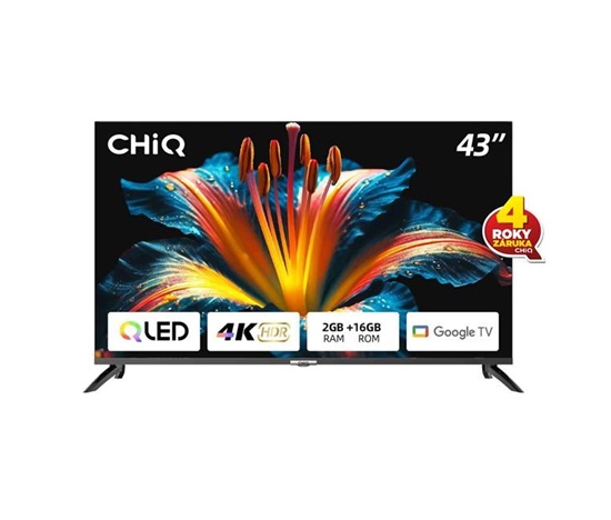 CHiQ U43QM8E TV 43", QLED, Google TV, Frameless, Dolby Audio, dbx-tv, nový design podstavce