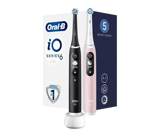 Oral-B iO Series 6 Duo Black & Pink Sand set elektrických zubních kartáčků, 5 režimů, AI, časovač