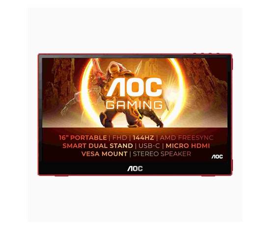 AOC MT IPS LCD WLED 15,6" 16G3 - IPS panel, 1920x1080, 144Hz, microHDMI, USB-C, USB 3.2, repro, prenosny monitor