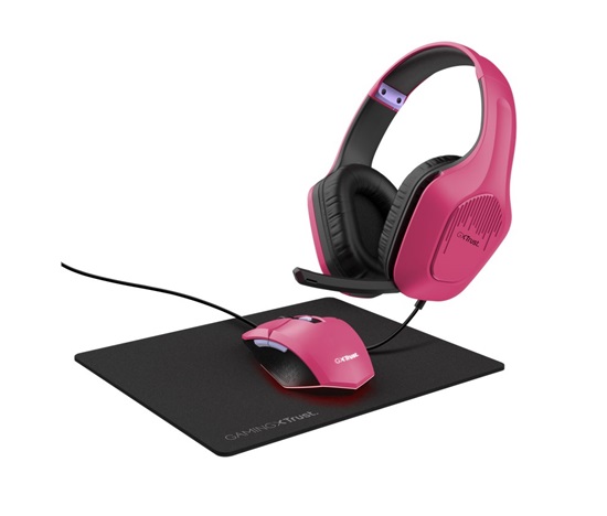 TRUST Sada sluchátka + myš + mousepad GXT 790 3v1 Gaming Bundle, růžová