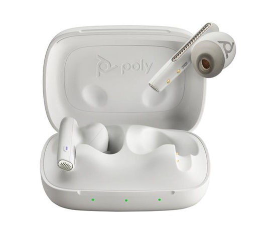 Poly Voyager Free 60 MS Teams bluetooth headset, BT700 USB-C adaptér, nabíjecí pouzdro, bílá
