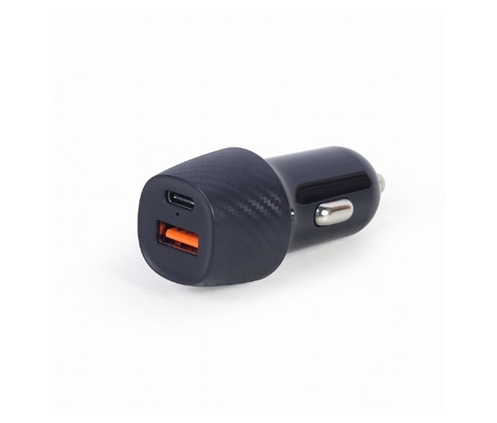 GEMBIRD Nabíječka do auta, 1x USB, 1xUSB-C, rychlo-nabíječka, QC3.0, 18 W, černá