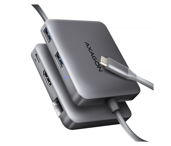 AXAGON HMC-5HL USB 5Gbps hub, 2x USB-A, HDMI 4k/60Hz, RJ-45 GLAN, PD 100W, kábel USB-C 20cm