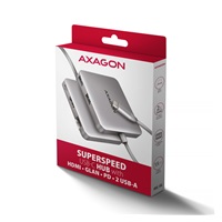 AXAGON HMC-5HL USB 5Gbps hub, 2x USB-A, HDMI 4k/60Hz, RJ-45 GLAN, PD 100W, kábel USB-C 20cm