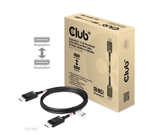 Club3D Kabel DisplayPort 2.1 na DisplayPort 2.1 4K120Hz/8K60Hz HDR (M/M), 1.2m, černá