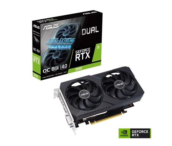 ASUS VGA NVIDIA GeForce RTX 3050 DUAL V2 OC 8G, 8G GDDR6, 1xDP, 1xHDMI, 1xDVI