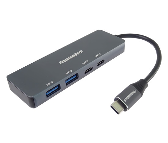 PREMIUMCORD Hub USB-C na 2x USB 3.2 Typ-C +2x USB 3.2, 5G SuperSpeed, Aluminum