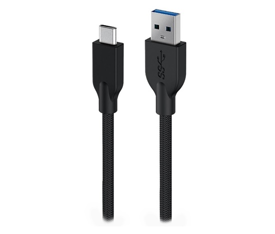 GENIUS nabíjecí kabel ACC-A2CC-3A, 150cm, USB-A na USB-C, 3A, QC3.0, opletený, černý