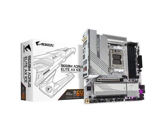 GIGABYTE MB Sc AM5 B650M AORUS ELITE AX ICE, AMD B650, 4xDDR5, 1xDP, 1xHDMI, WI-FI, mATX