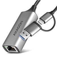 AXAGON ADE-TXCA, USB-C + USB-A 3.2 Gen 1 - Gigabit Ethernet sieťová karta, Asix AX88179, auto inštal