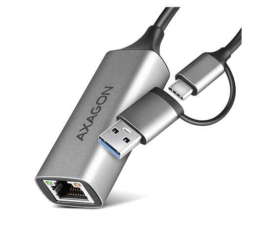 AXAGON ADE-TXCA, USB-C + USB-A 3.2 Gen 1 - Gigabit Ethernet sieťová karta, Asix AX88179, auto inštal