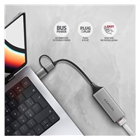 AXAGON ADE-TXCA, USB-C + USB-A 3.2 Gen 1 - Gigabit Ethernet sieťová karta, Asix AX88179, auto inštal