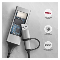 AXAGON ADE-TXCA, USB-C + USB-A 3.2 Gen 1 - Gigabit Ethernet sieťová karta, Asix AX88179, auto inštal