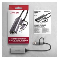 AXAGON ADE-TXCA, USB-C + USB-A 3.2 Gen 1 - Gigabit Ethernet sieťová karta, Asix AX88179, auto inštal