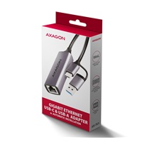 AXAGON ADE-TXCA, USB-C + USB-A 3.2 Gen 1 - Gigabit Ethernet sieťová karta, Asix AX88179, auto inštal