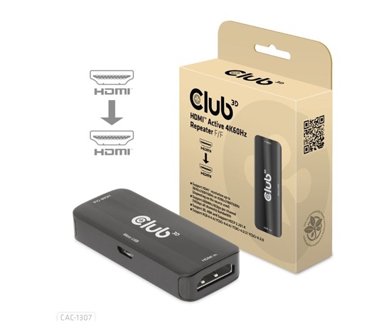 Club3D Adaptér aktivní HDMI 4K60Hz (F/F), černá