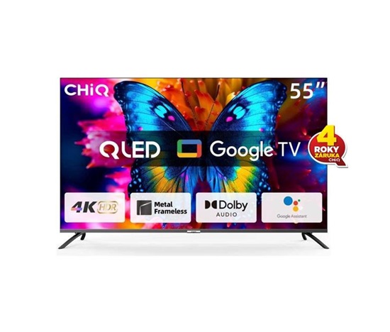 CHiQ U55QM8E TV 55", UHD, QLED, smart, Google TV, dbx-tv, Dolby Audio, Frameless