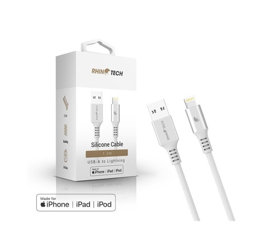 RhinoTech LITE MFi kabel s nylonovým opletem USB-A na Lightning 1.2m stříbrná