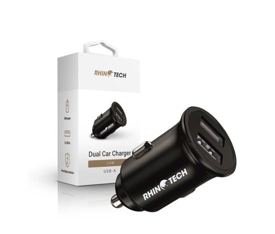 RhinoTech LITE MINI kovový duální USB-A nabíjecí adaptér do auta 24W černá