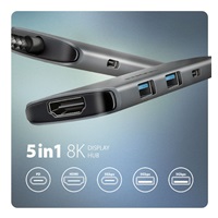 AXAGON HMC-5H8K, USB 5Gbps hub, 2x USB-A, USB-C, HDMI 8k/30Hz, PD 100W, kábel USB-C 15cm