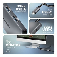 AXAGON HMC-5H8K, USB 5Gbps hub, 2x USB-A, USB-C, HDMI 8k/30Hz, PD 100W, kábel USB-C 15cm