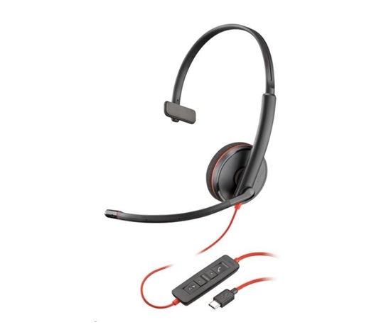 Poly Blackwire 3210 náhlavní souprava, USB-C/A adaptér, mono (bulk), červený kabel