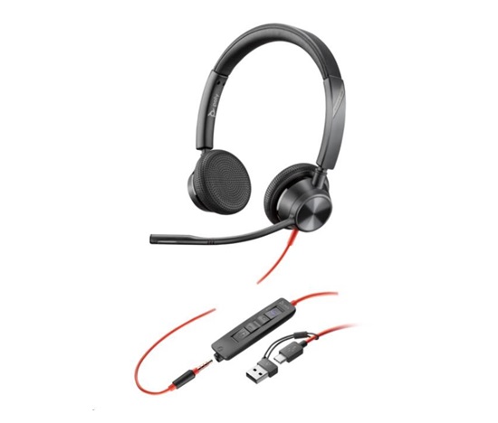 Poly Blackwire 3325 MS Teams náhlavní souprava, 3.5 mm jack + USB-C/A adaptér, stereo