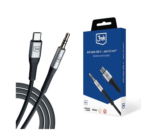 3mk audio kabel - AUX Cable USB-C - Jack 3,5 mm, 1m, černá
