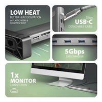 AXAGON HMC-10HLS, USB 5Gbps hub, 4x USB-A, HDMI 4k/60Hz, RJ-45 GLAN, SD/mSD, PD 100W, kábel USB-C 25cm