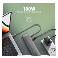 AXAGON HMC-10HLS, USB 5Gbps hub, 4x USB-A, HDMI 4k/60Hz, RJ-45 GLAN, SD/mSD, PD 100W, kábel USB-C 25cm