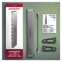 AXAGON HMC-10HLS, USB 5Gbps hub, 4x USB-A, HDMI 4k/60Hz, RJ-45 GLAN, SD/mSD, PD 100W, kábel USB-C 25cm