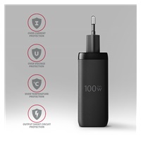 AXAGON ACU-DPQ100, GaN nabíjačka do siete 100W, 3x port (USB-A + dual USB-C), PD3.0/PPS/QC4+/Apple, čierná
