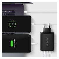 AXAGON ACU-DPQ100, GaN nabíjačka do siete 100W, 3x port (USB-A + dual USB-C), PD3.0/PPS/QC4+/Apple, čierná