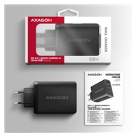 AXAGON ACU-DPQ100, GaN nabíjačka do siete 100W, 3x port (USB-A + dual USB-C), PD3.0/PPS/QC4+/Apple, čierná