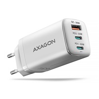 AXAGON ACU-DPQ65W, GaN nabíjačka do siete 65W, 3x port (USB-A + dual USB-C), PD3.0/QC4+/PPS/Apple, biela