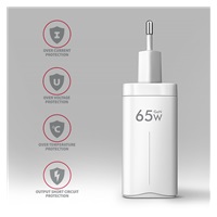 AXAGON ACU-DPQ65W, GaN nabíjačka do siete 65W, 3x port (USB-A + dual USB-C), PD3.0/QC4+/PPS/Apple, biela