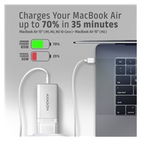 AXAGON ACU-DPQ65W, GaN nabíjačka do siete 65W, 3x port (USB-A + dual USB-C), PD3.0/QC4+/PPS/Apple, biela