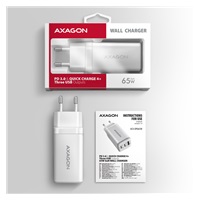 AXAGON ACU-DPQ65W, GaN nabíjačka do siete 65W, 3x port (USB-A + dual USB-C), PD3.0/QC4+/PPS/Apple, biela