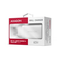 AXAGON ACU-DPQ65W, GaN nabíjačka do siete 65W, 3x port (USB-A + dual USB-C), PD3.0/QC4+/PPS/Apple, biela