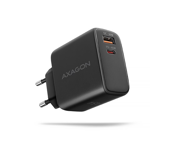 AXAGON ACU-PQ45 GaN nabíjačka do siete 45W, 2x port (USB-A + USB-C), PD3.0/PPS/QC4+/SFC 2.0/AFC/Apple