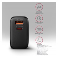 AXAGON ACU-PQ45 GaN nabíjačka do siete 45W, 2x port (USB-A + USB-C), PD3.0/PPS/QC4+/SFC 2.0/AFC/Apple