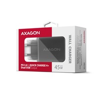 AXAGON ACU-PQ45 GaN nabíjačka do siete 45W, 2x port (USB-A + USB-C), PD3.0/PPS/QC4+/SFC 2.0/AFC/Apple