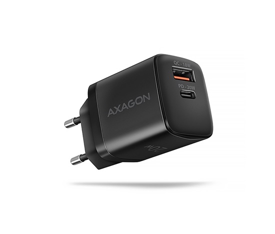 AXAGON ACU-PQ20 nabíjačka do siete 20W, 2x port (USB-A + USB-C), PD3.0/PPS/QC4+/AFC/Apple, čierna