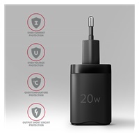 AXAGON ACU-PQ20, nabíjačka do siete 20W, 2x port (USB-A + USB-C), PD3.0/PPS/QC4+/AFC/Apple, čierna