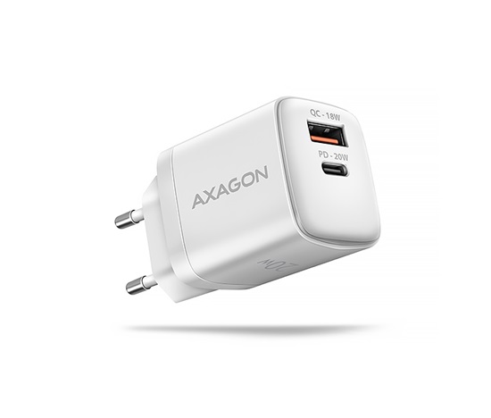 AXAGON ACU-PQ20W nabíjačka do siete 20W, 2x port (USB-A + USB-C), PD3.0/PPS/QC4+/AFC/Apple, biela