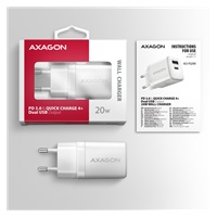 AXAGON ACU-PQ20W, nabíjačka do siete 20W, 2x port (USB-A + USB-C), PD3.0/PPS/QC4+/AFC/Apple, biela