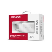 AXAGON ACU-PQ20W, nabíjačka do siete 20W, 2x port (USB-A + USB-C), PD3.0/PPS/QC4+/AFC/Apple, biela